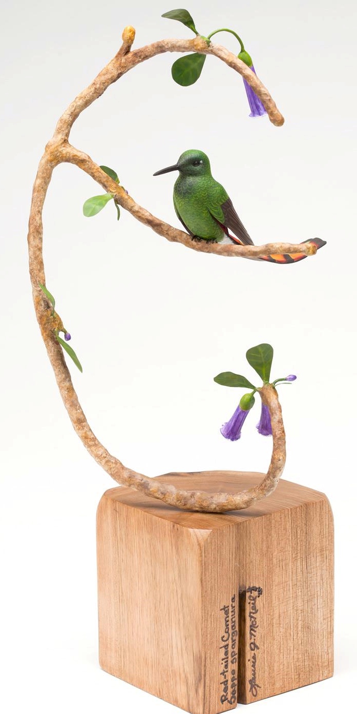 2012 Red-tailed Comet Hummingbird Palm Frond Sculpture by Laurie J. McNeil