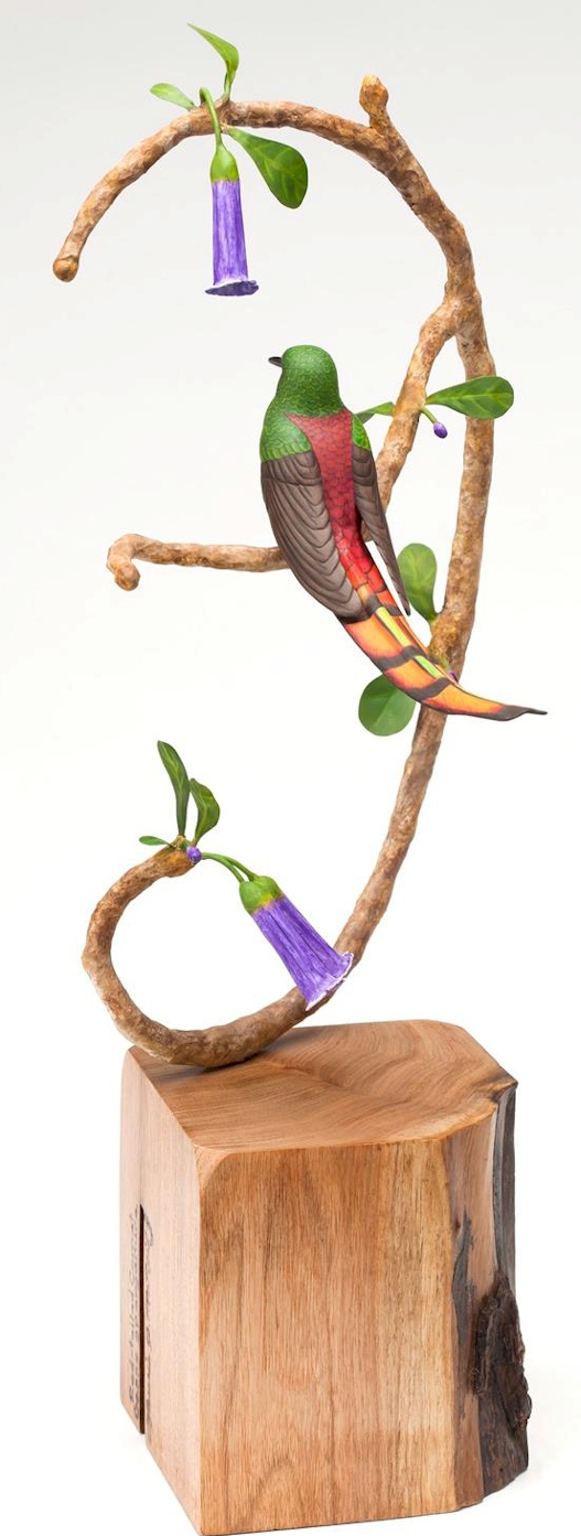 2012 Red-tailed Comet Hummingbird Palm Frond Sculpture by Laurie J. McNei